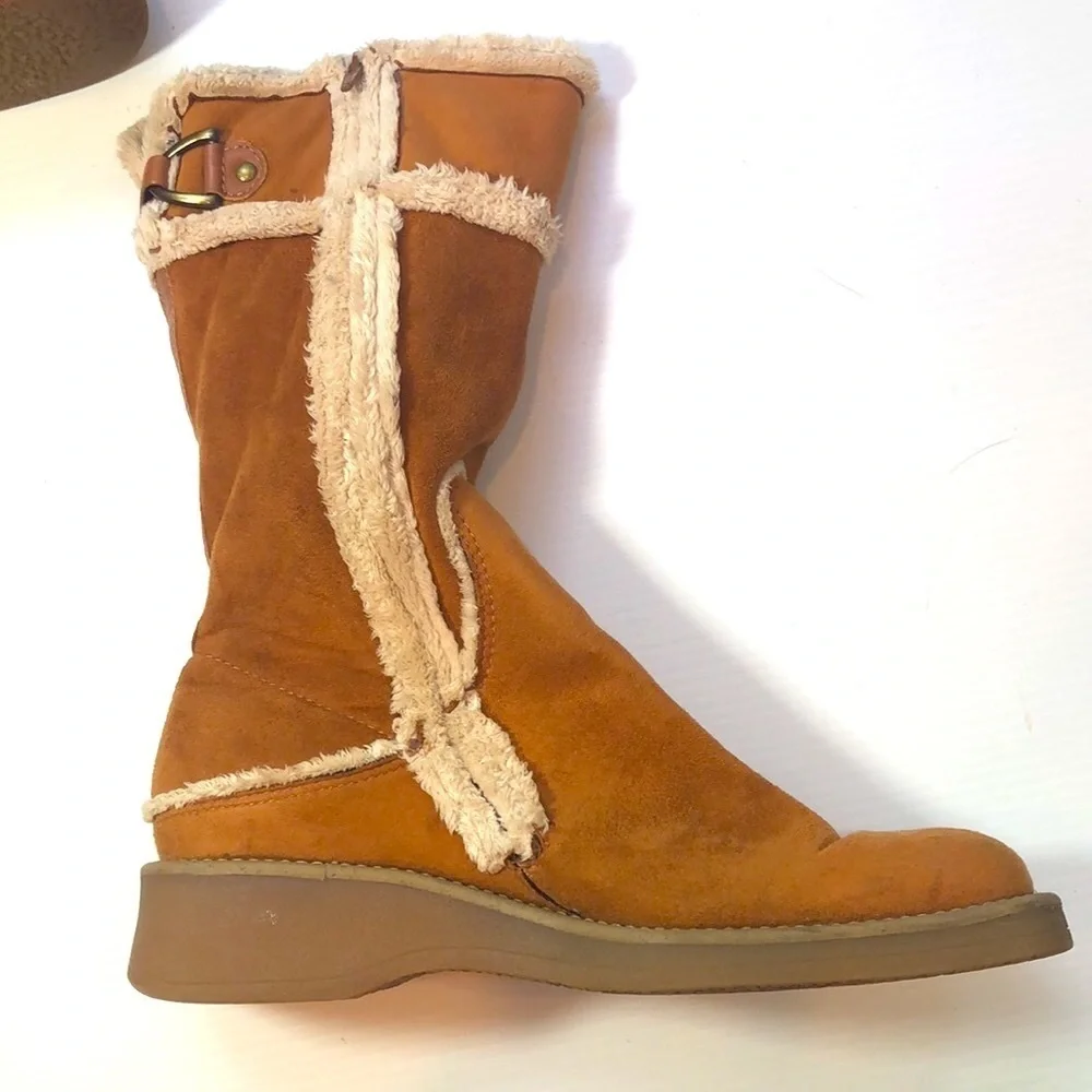 FRANCO SARTO FLEECE LINED WARM SIDE ZIP TAN SUEDE WINTER BOOTS WOMEN'S SIZE 8